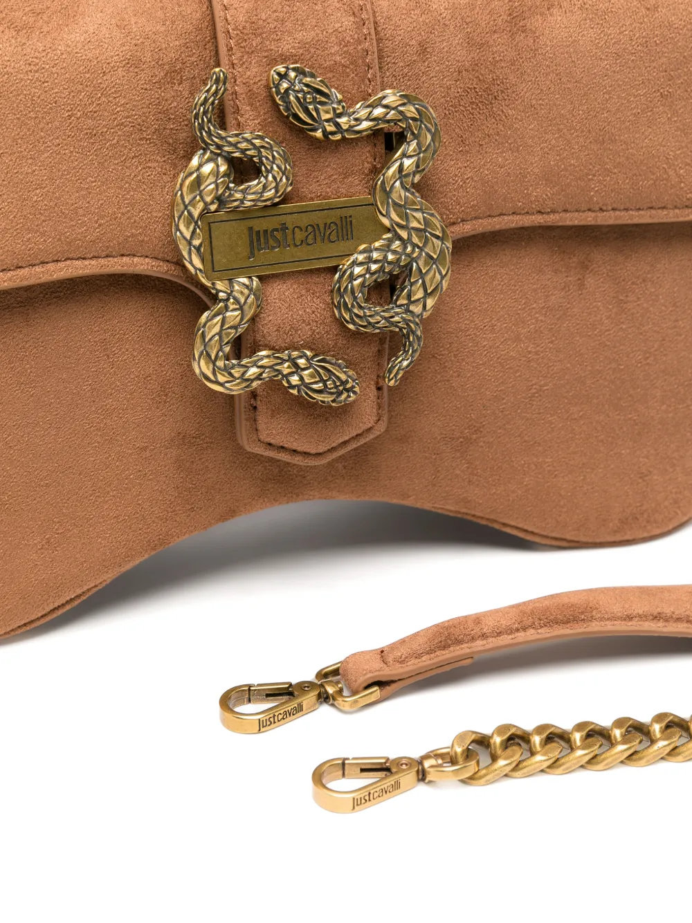Just Cavalli snake-plaque shoulder bag Bruin