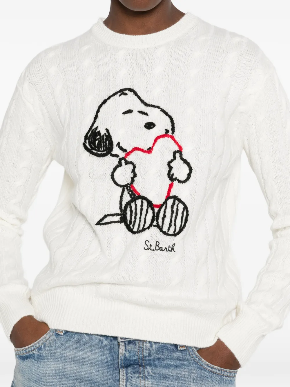 MC2 Saint Barth x Peanuts New Queen cable-knit Snoopy sweater Wit