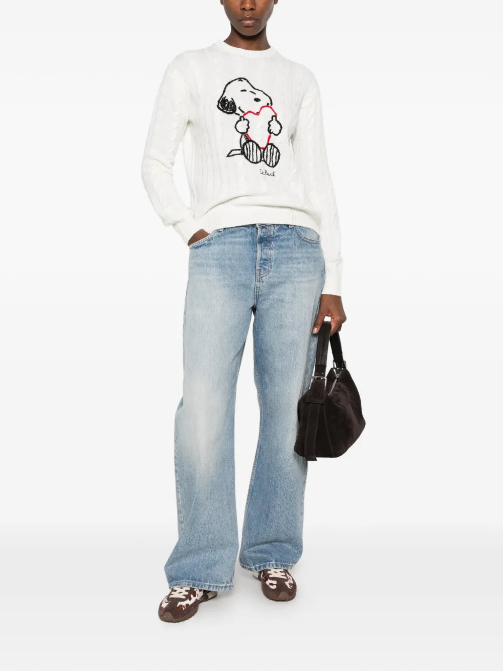 MC2 Saint Barth x Peanuts New Queen cable-knit Snoopy sweater Wit