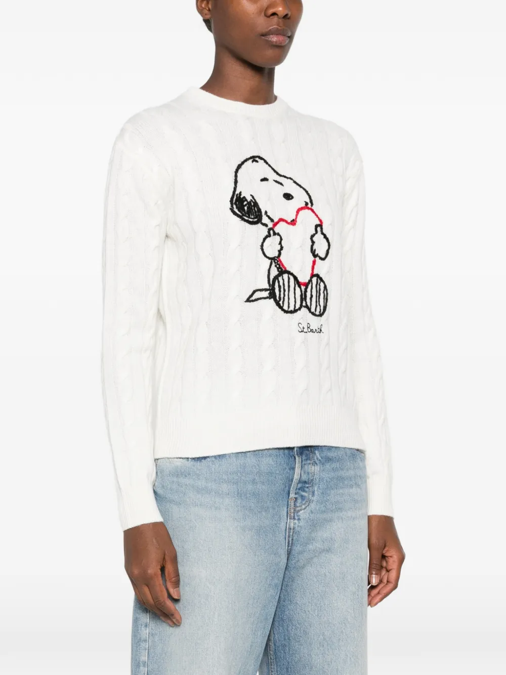 MC2 Saint Barth x Peanuts New Queen cable-knit Snoopy sweater Wit