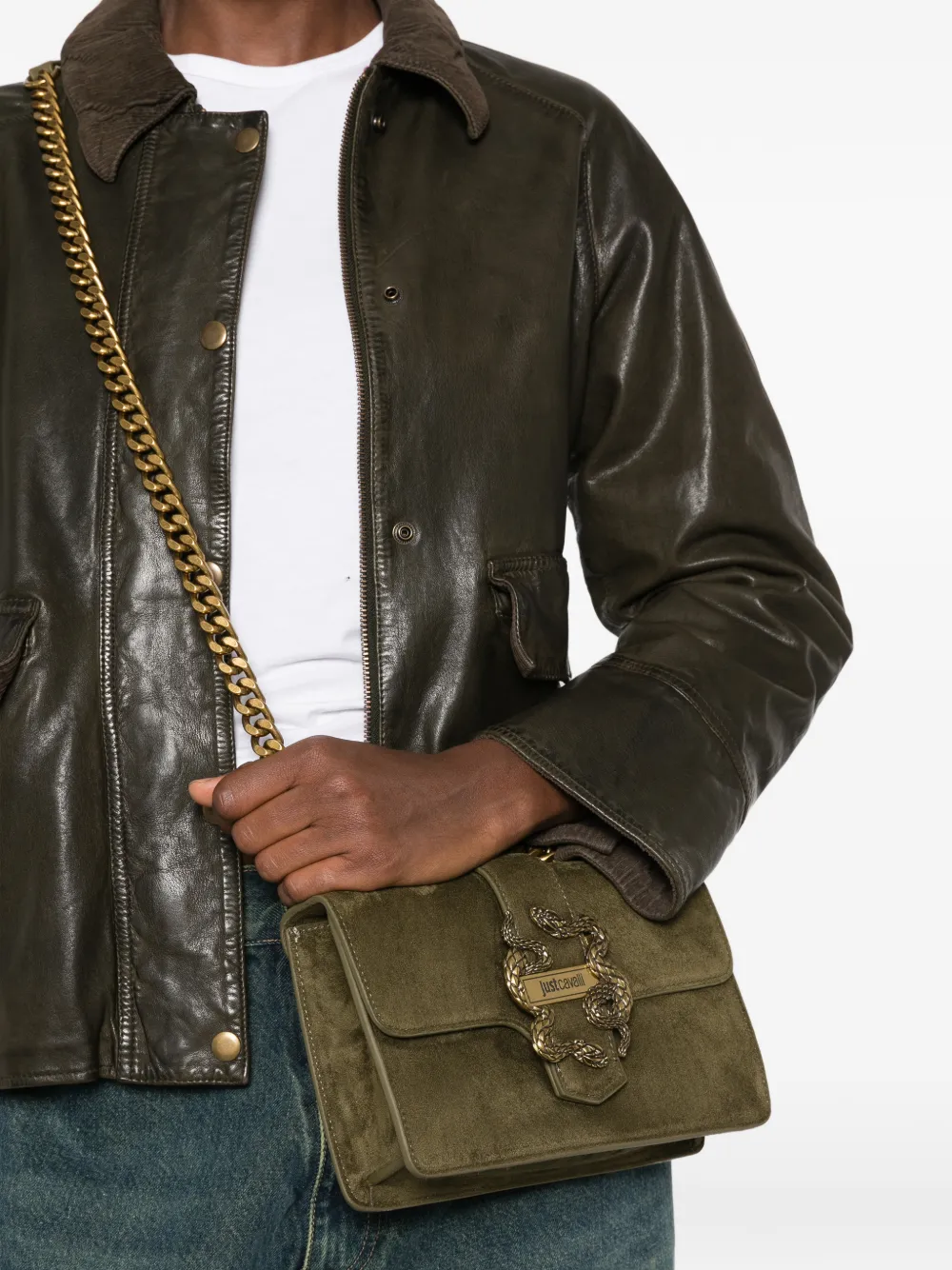 Just Cavalli snake-plaque shoulder bag Groen