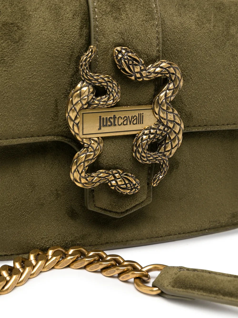 Just Cavalli snake-plaque shoulder bag Groen