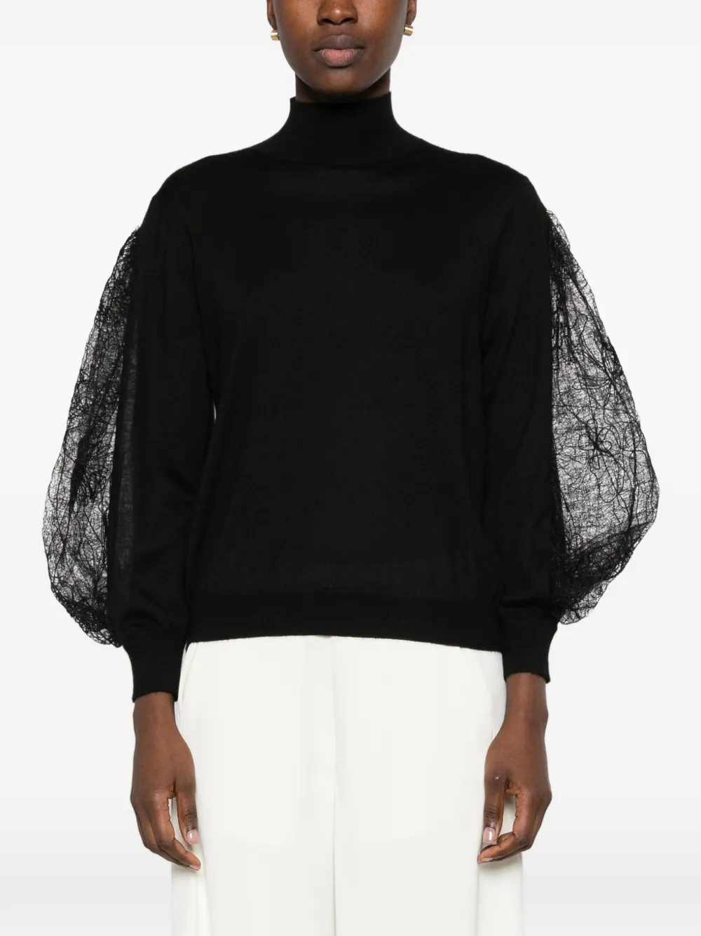 Fabiana Filippi lace-panel balloon-sleeve sweater Zwart