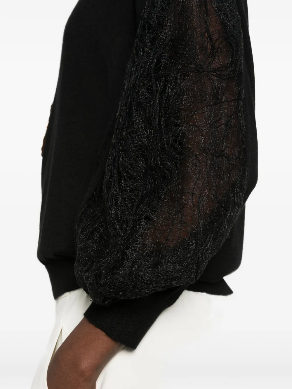 Fabiana Filippi lace-panel balloon-sleeve sweater Zwart