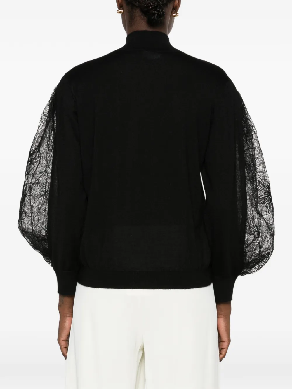 Fabiana Filippi lace-panel balloon-sleeve sweater Zwart