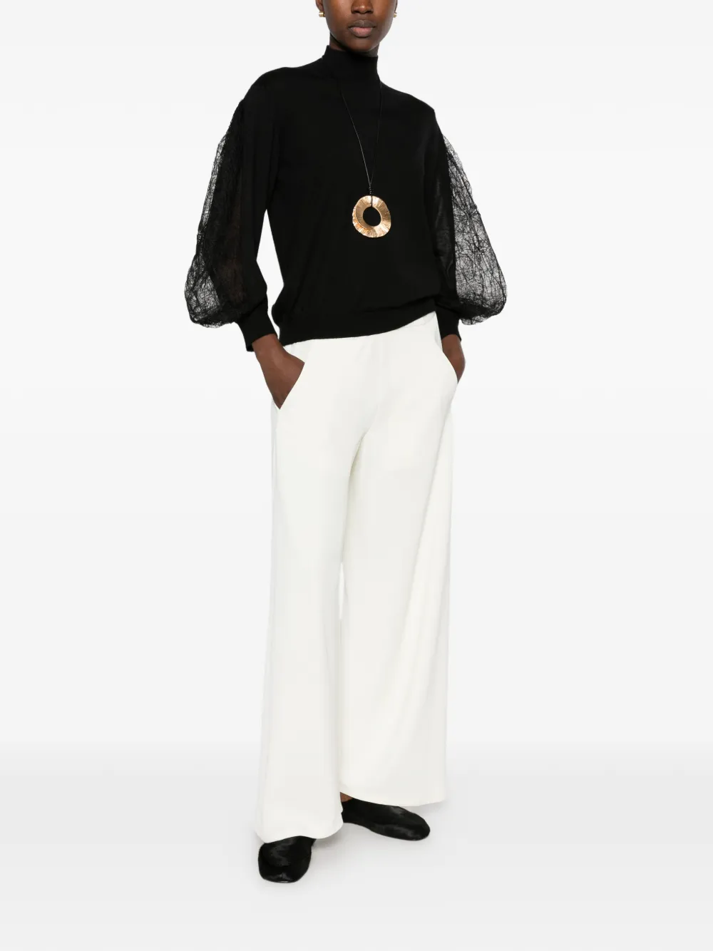 Fabiana Filippi lace-panel balloon-sleeve sweater Zwart