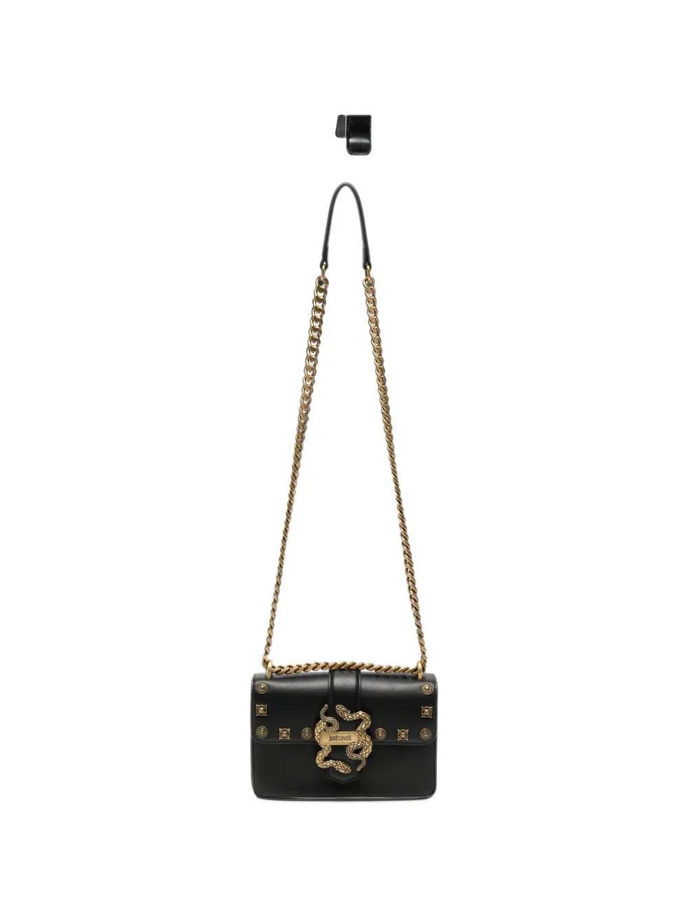 Just Cavalli snake-plaque studded shoulder bag Zwart