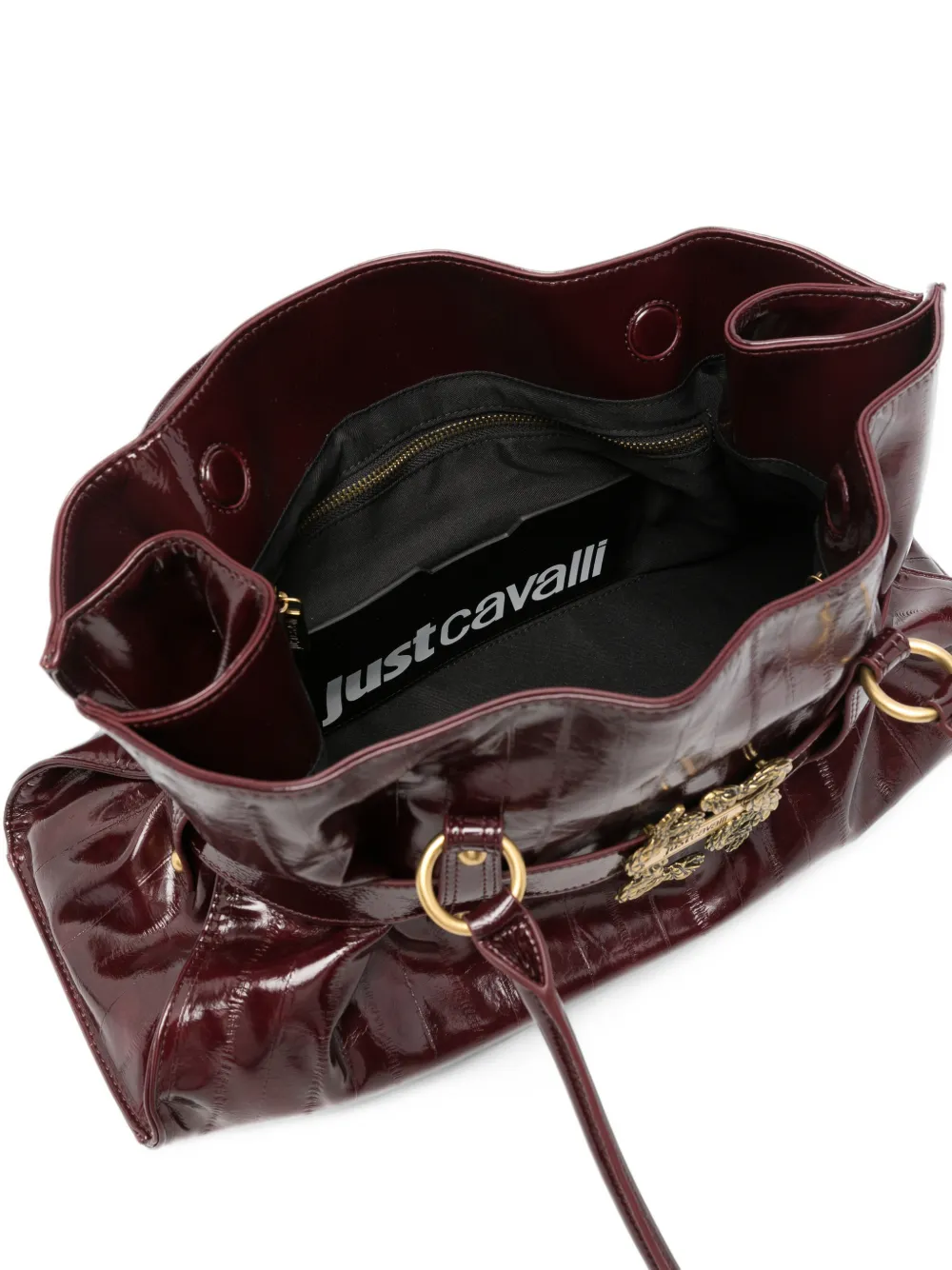 Just Cavalli snake-plaque patent-finish shoulder bag Rood