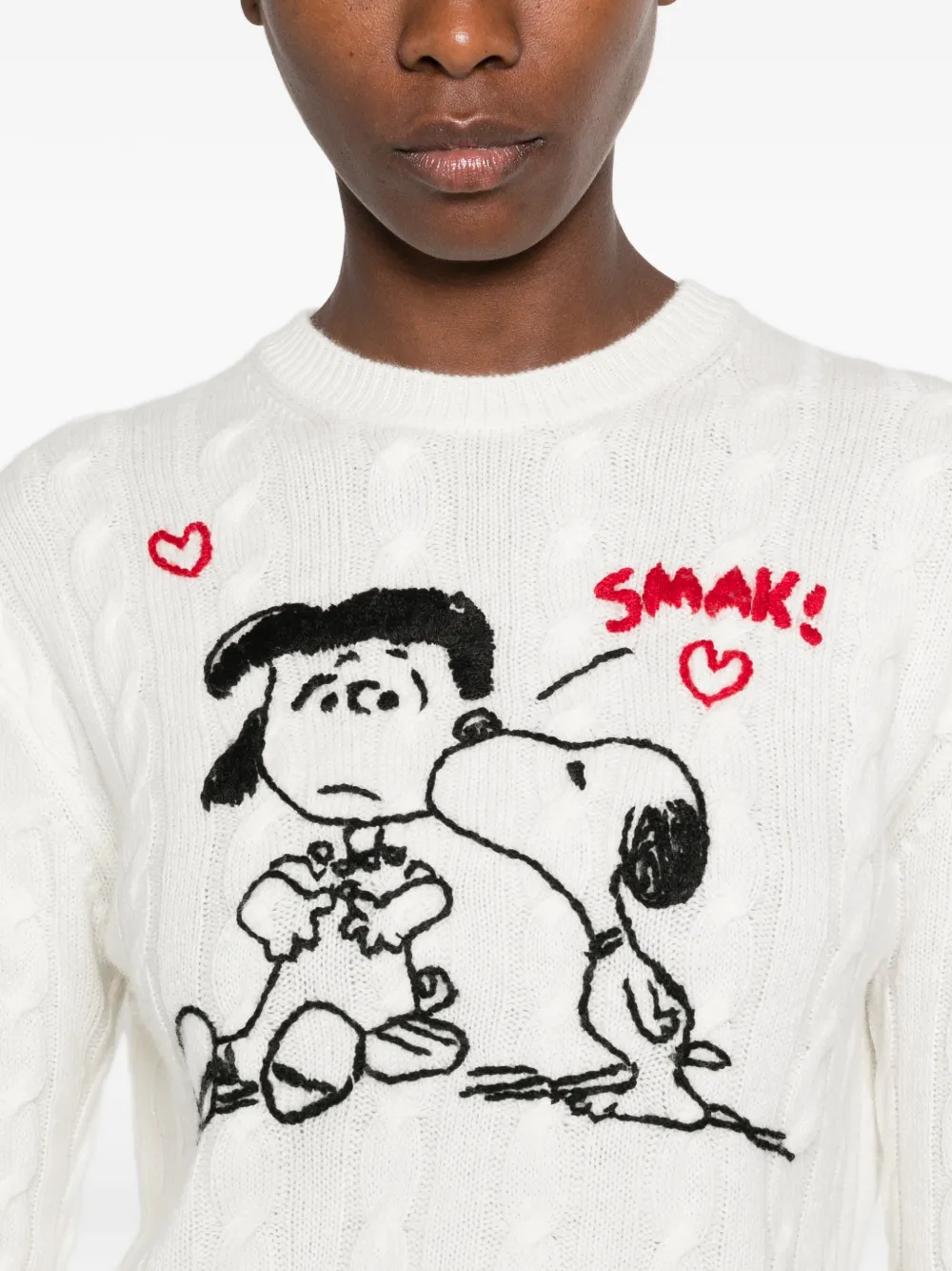 MC2 Saint Barth x Peanuts New Queen cable-knit Snoopy-motif sweater Wit