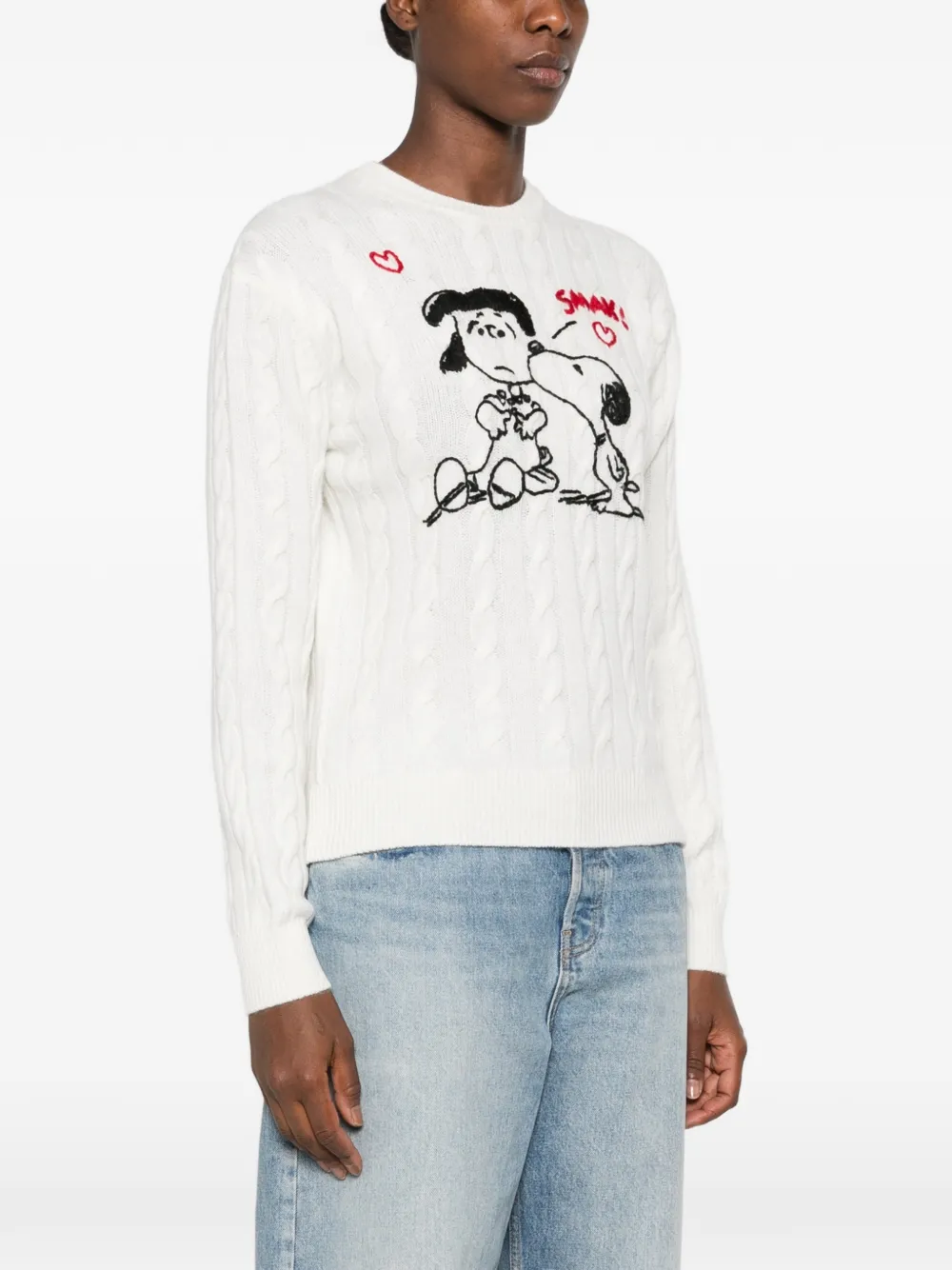 MC2 Saint Barth x Peanuts New Queen cable-knit Snoopy-motif sweater Wit