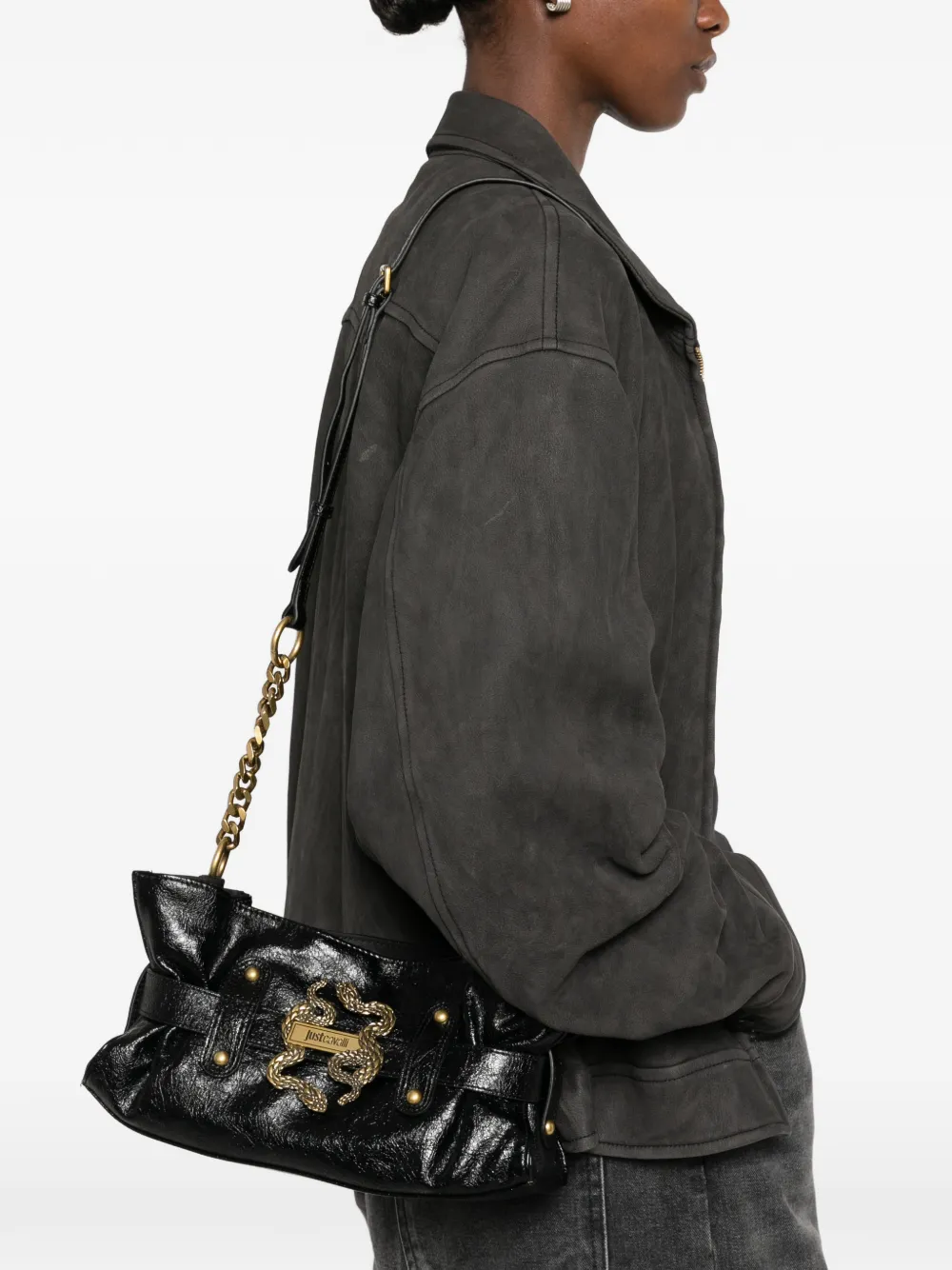 Just Cavalli snake-plaque gathered backpack Zwart