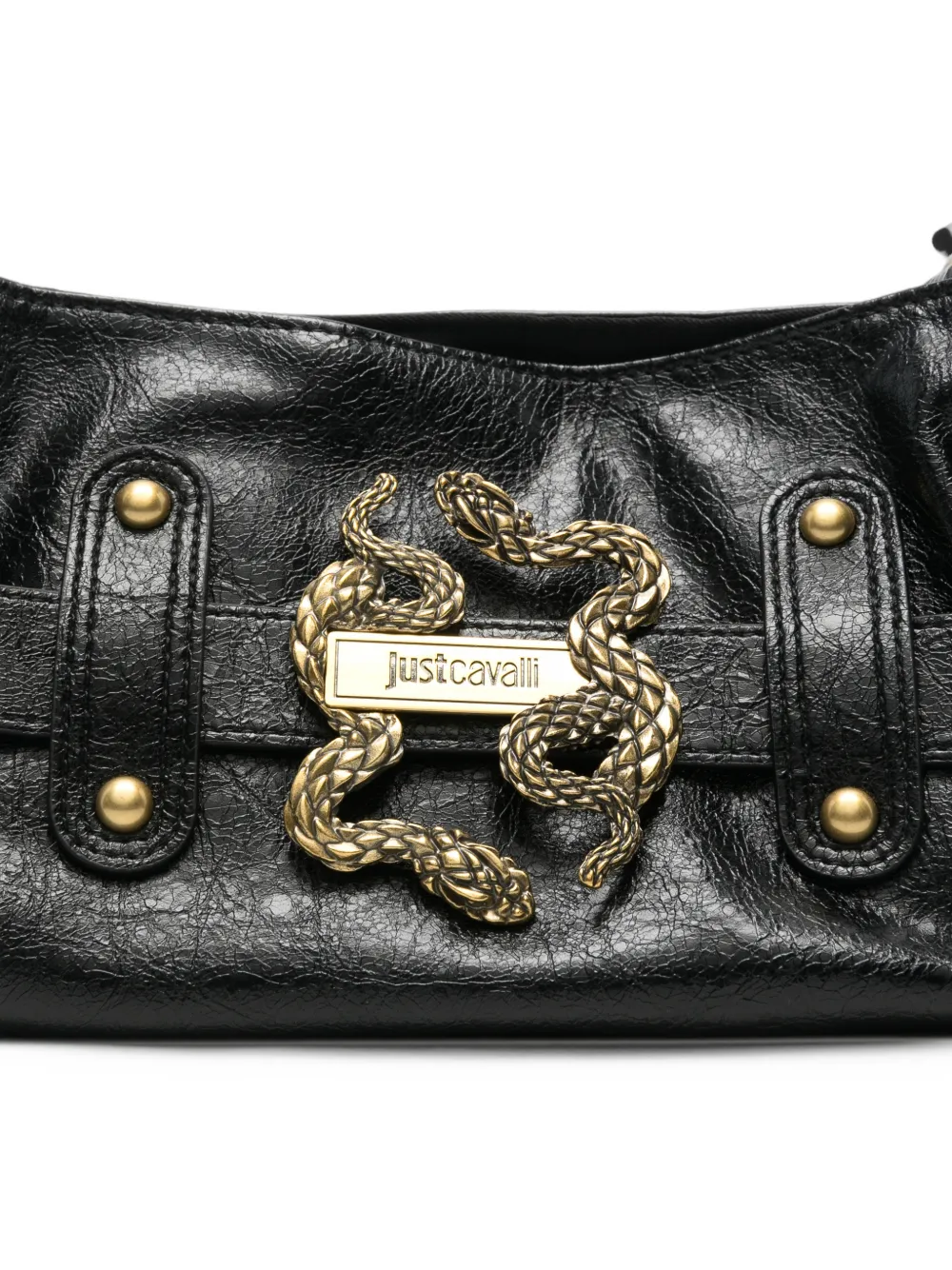 Just Cavalli snake-plaque gathered backpack Zwart