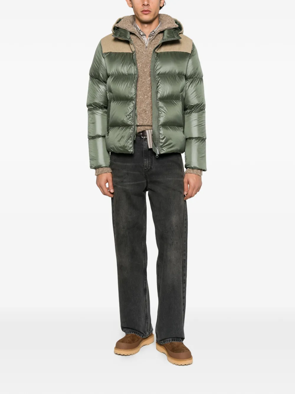 Colmar corduroy-panelled quilted jacket Groen