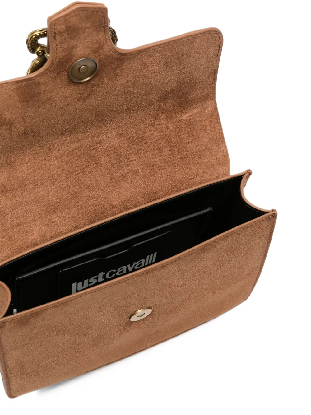 Just Cavalli snake-plaque suede shoulder bag Bruin