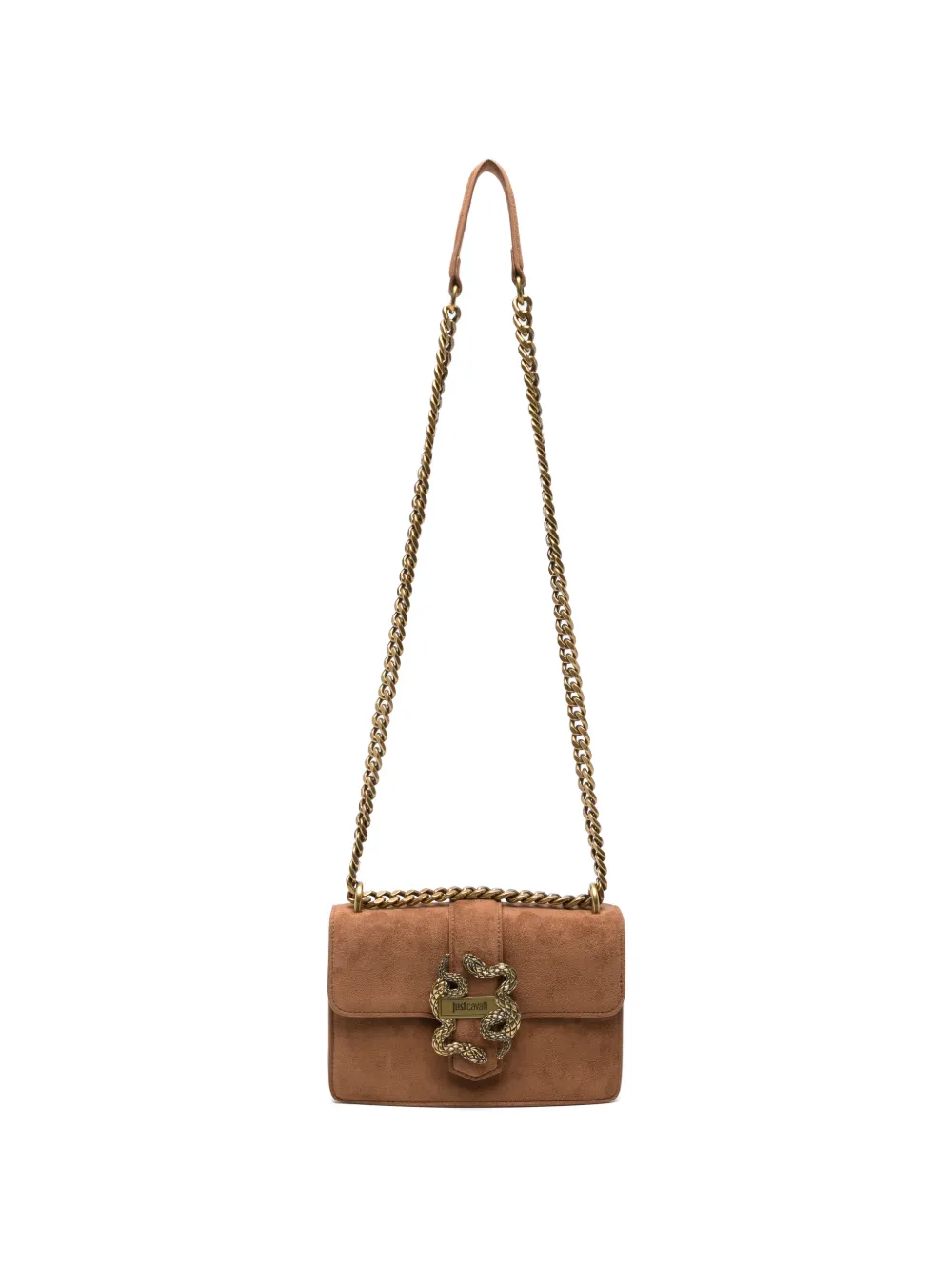 Just Cavalli snake-plaque suede shoulder bag - Marrone