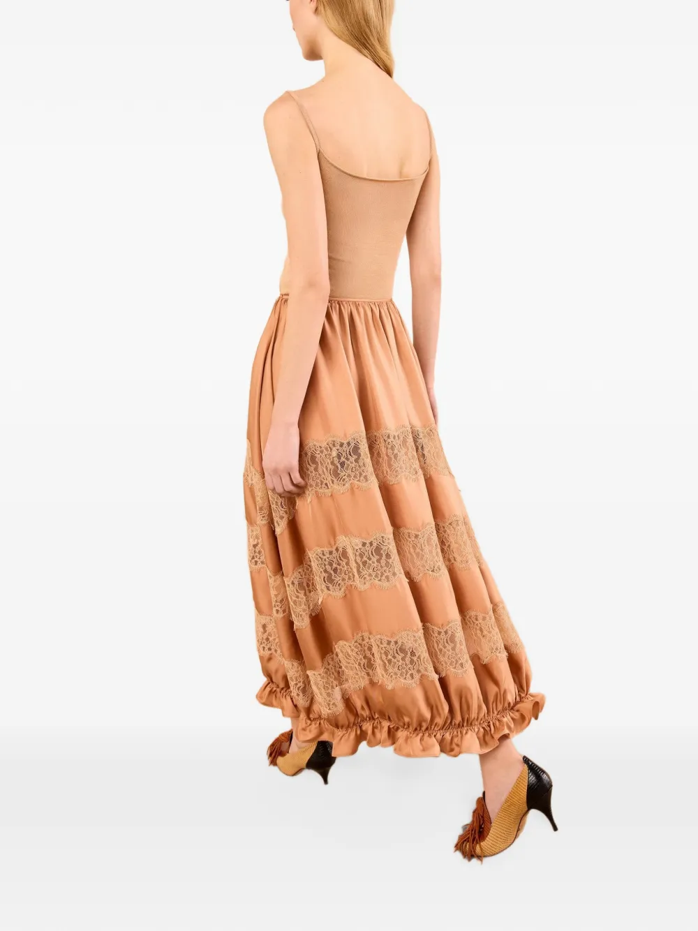 Ulla Johnson Chantal midi-rok met kanten afwerking en ruches Beige