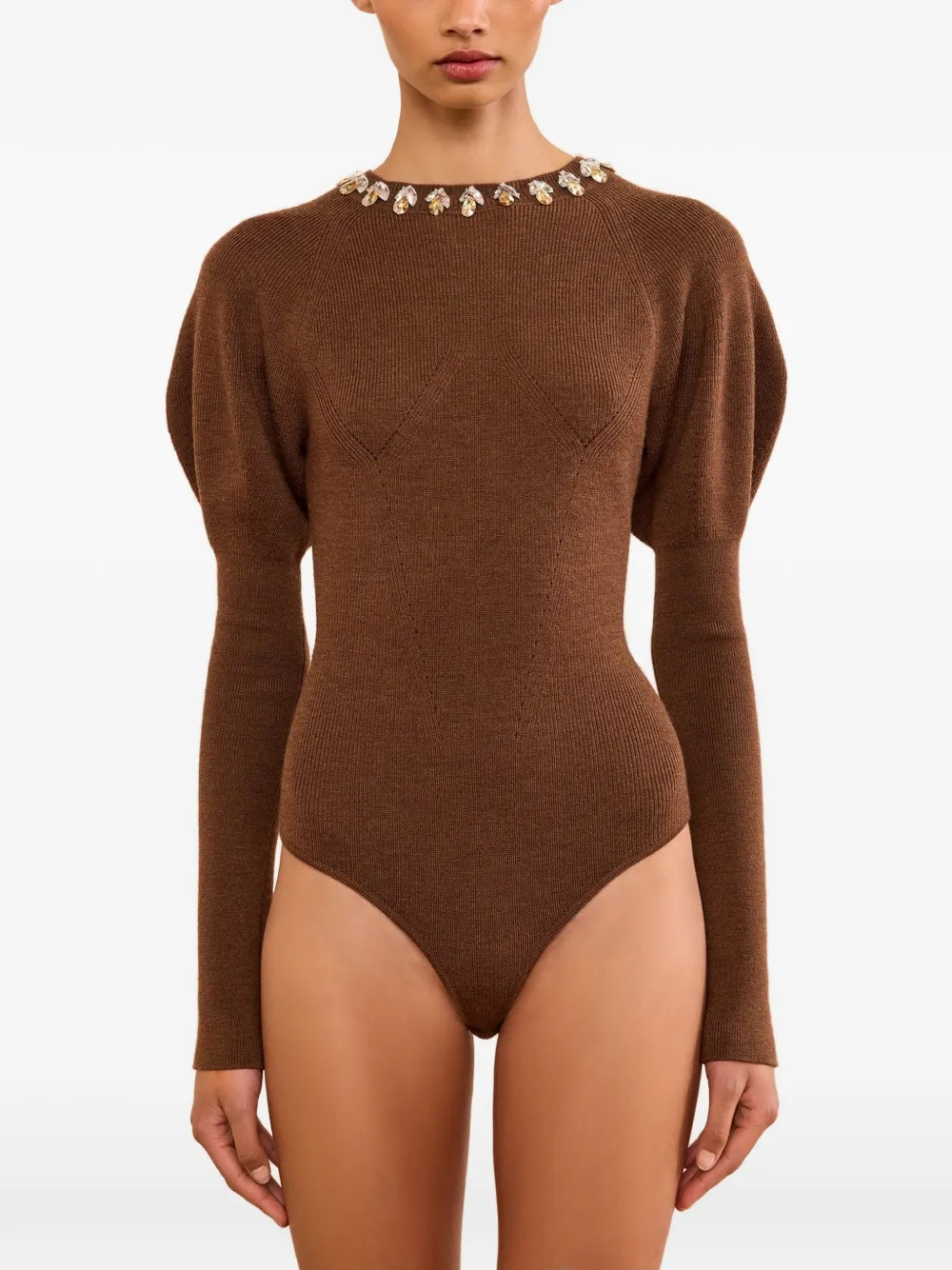 Ulla Johnson Imara body met pofmouwen en verfraaid met kristallen Bruin