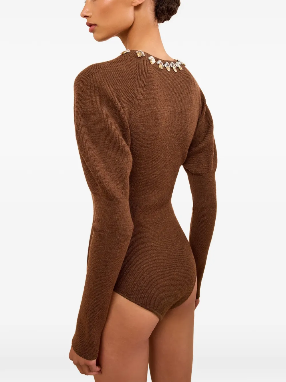 Ulla Johnson Imara body met pofmouwen en verfraaid met kristallen Bruin