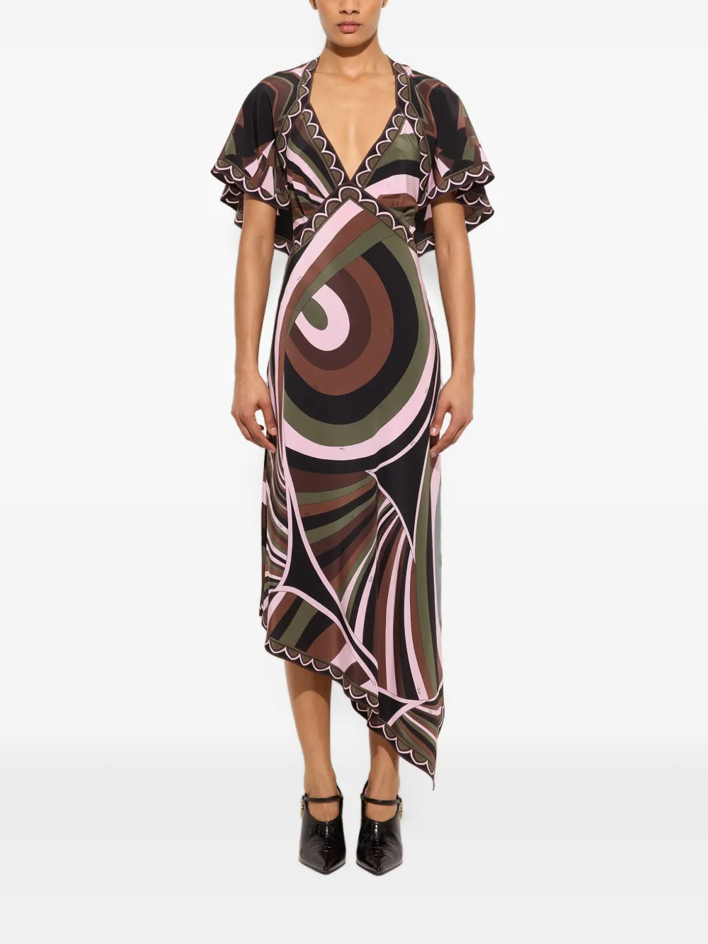 PUCCI Crêpe-de-chine jurk met Iride-and-Baiadera-print Zwart
