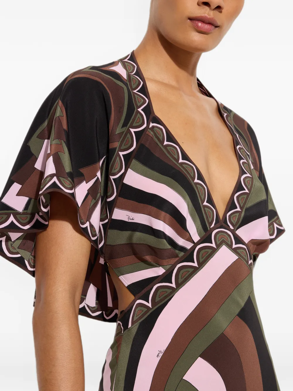 PUCCI Crêpe-de-chine jurk met Iride-and-Baiadera-print Zwart