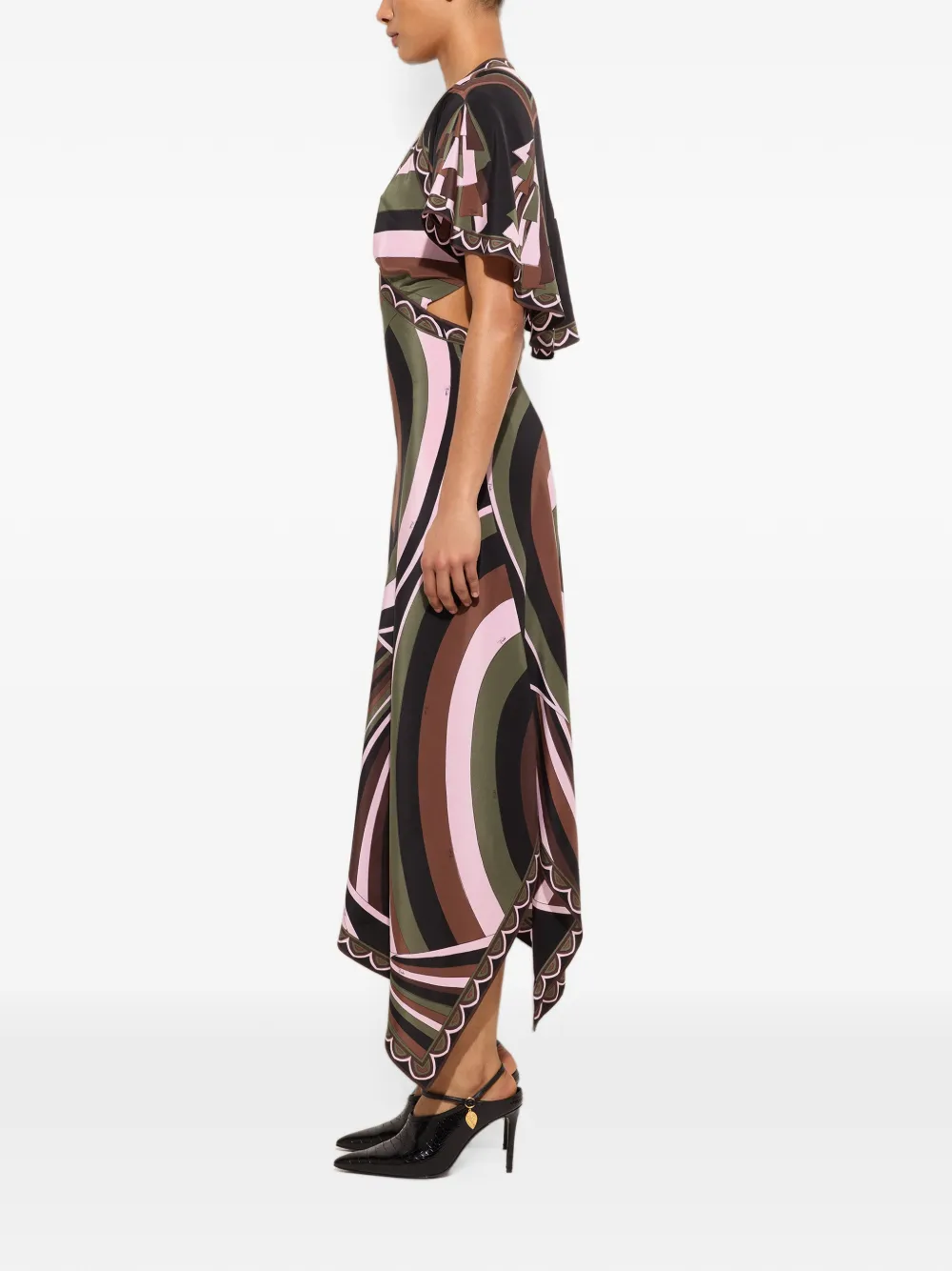 PUCCI Crêpe-de-chine jurk met Iride-and-Baiadera-print Zwart