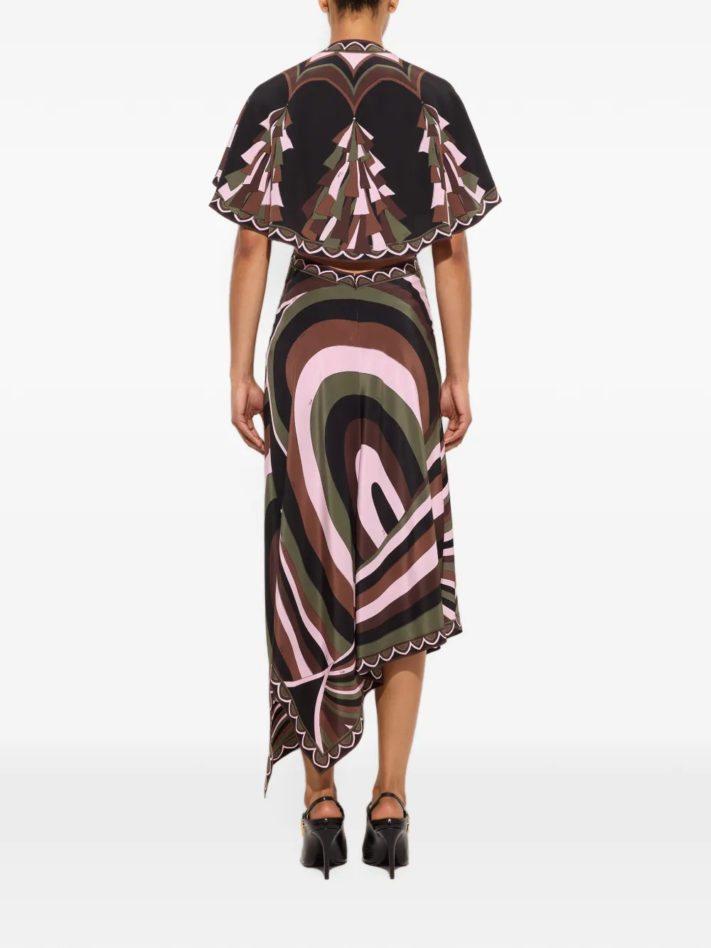 PUCCI Crêpe-de-chine jurk met Iride-and-Baiadera-print Zwart