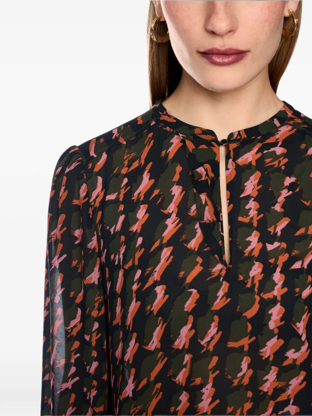 MARCCAIN Abstracte blouse met pied-de-poule print Zwart