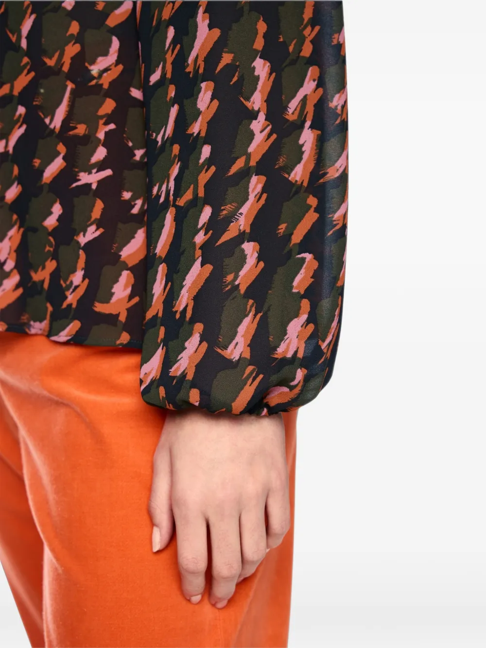 MARCCAIN Abstracte blouse met pied-de-poule print Zwart