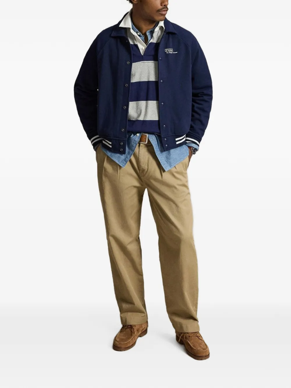 Polo Ralph Lauren logo-embroidered striped-trim bomber jacket Blauw