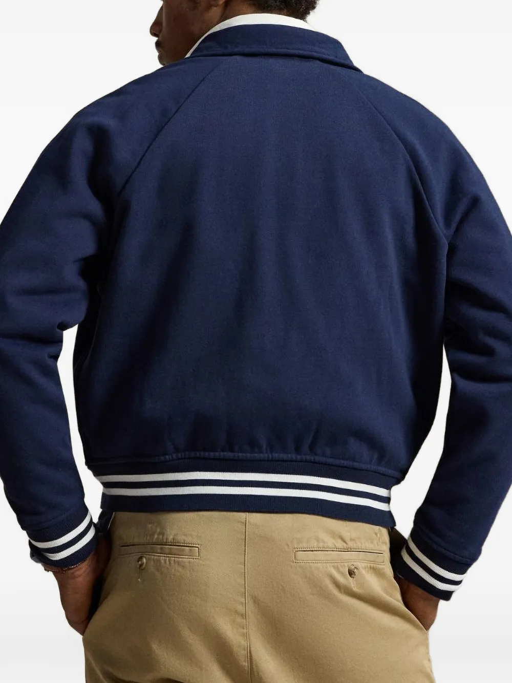 Polo Ralph Lauren logo-embroidered striped-trim bomber jacket Blauw