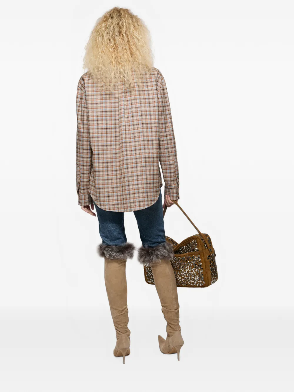 Acne Studios Geruite katoenen linnen blouse Beige
