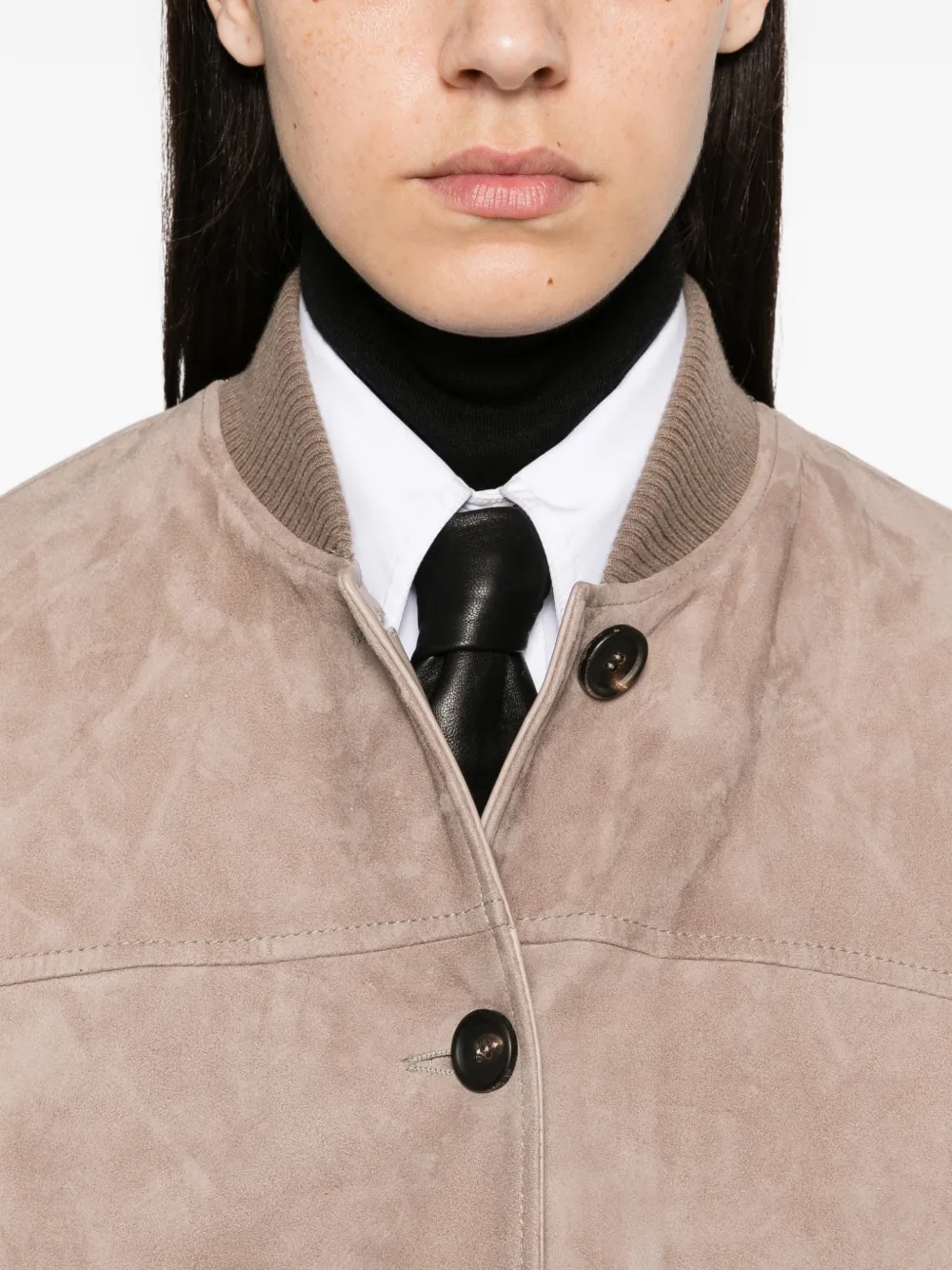 Brunello Cucinelli button-up leather jacket Beige