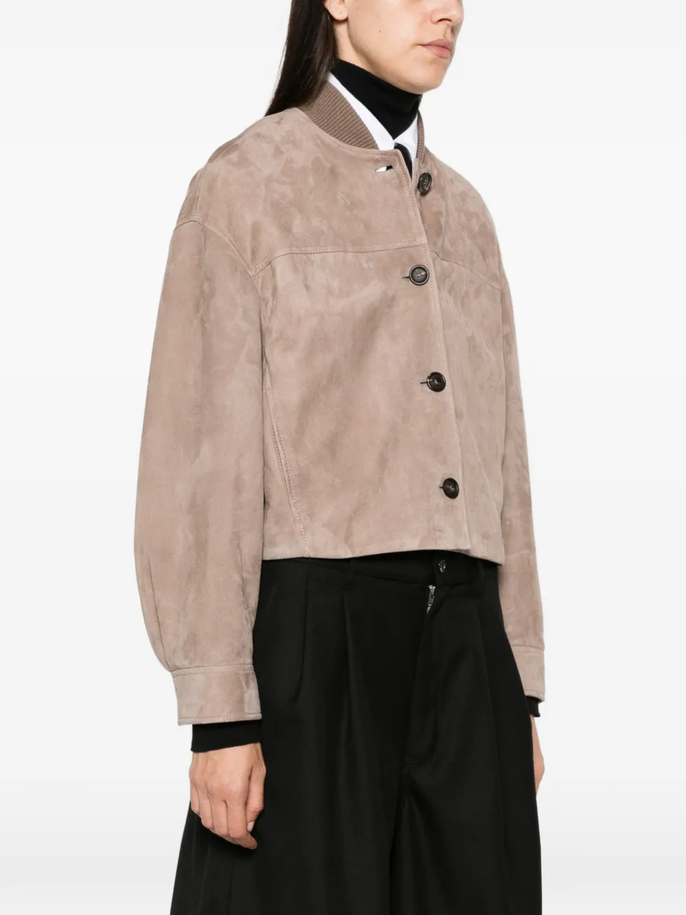 Brunello Cucinelli button-up leather jacket Beige