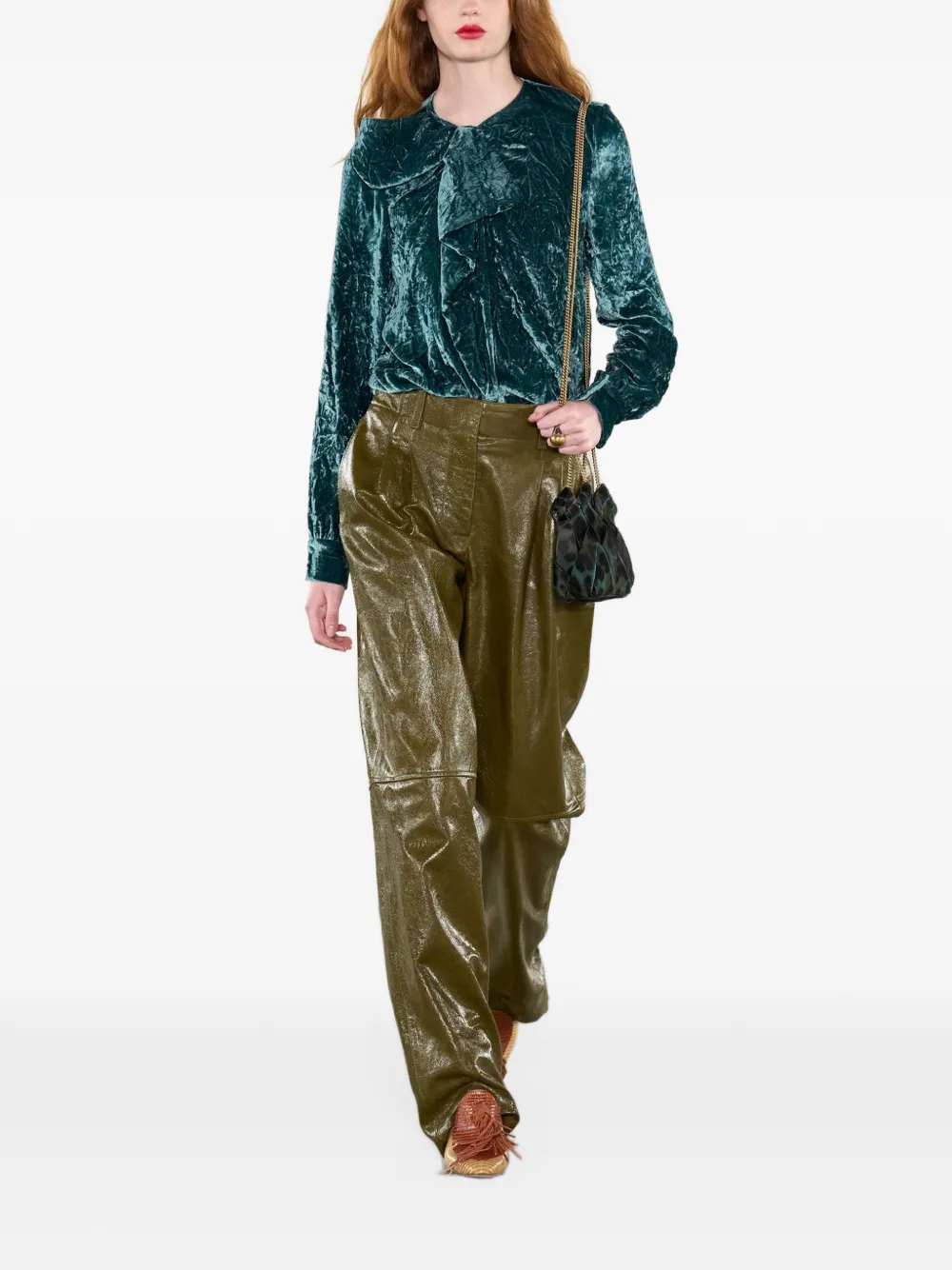 Ulla Johnson Vesa fluwelen blouse met strikdetail Groen