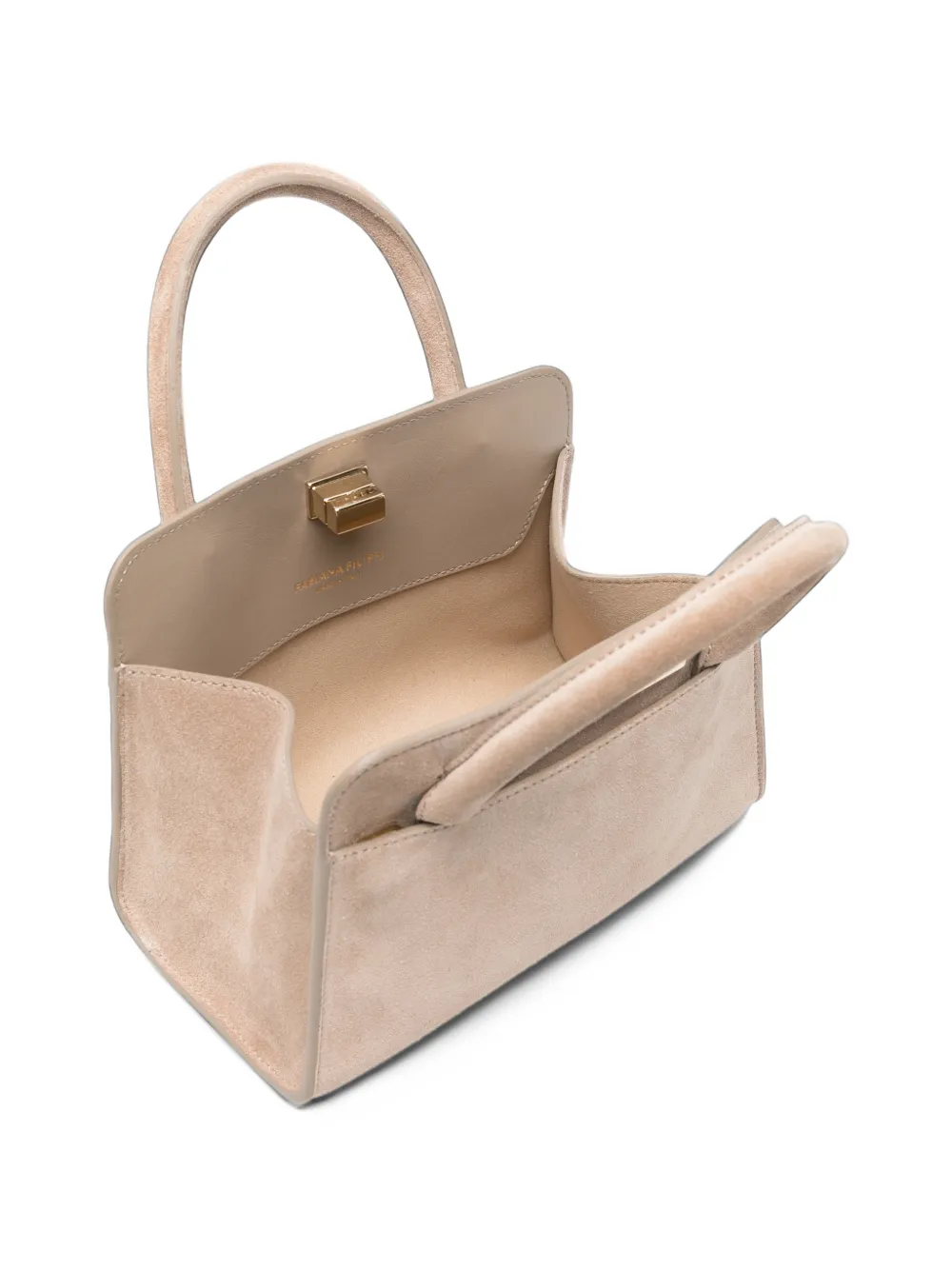 Fabiana Filippi mini twist-lock suede tote bag Beige