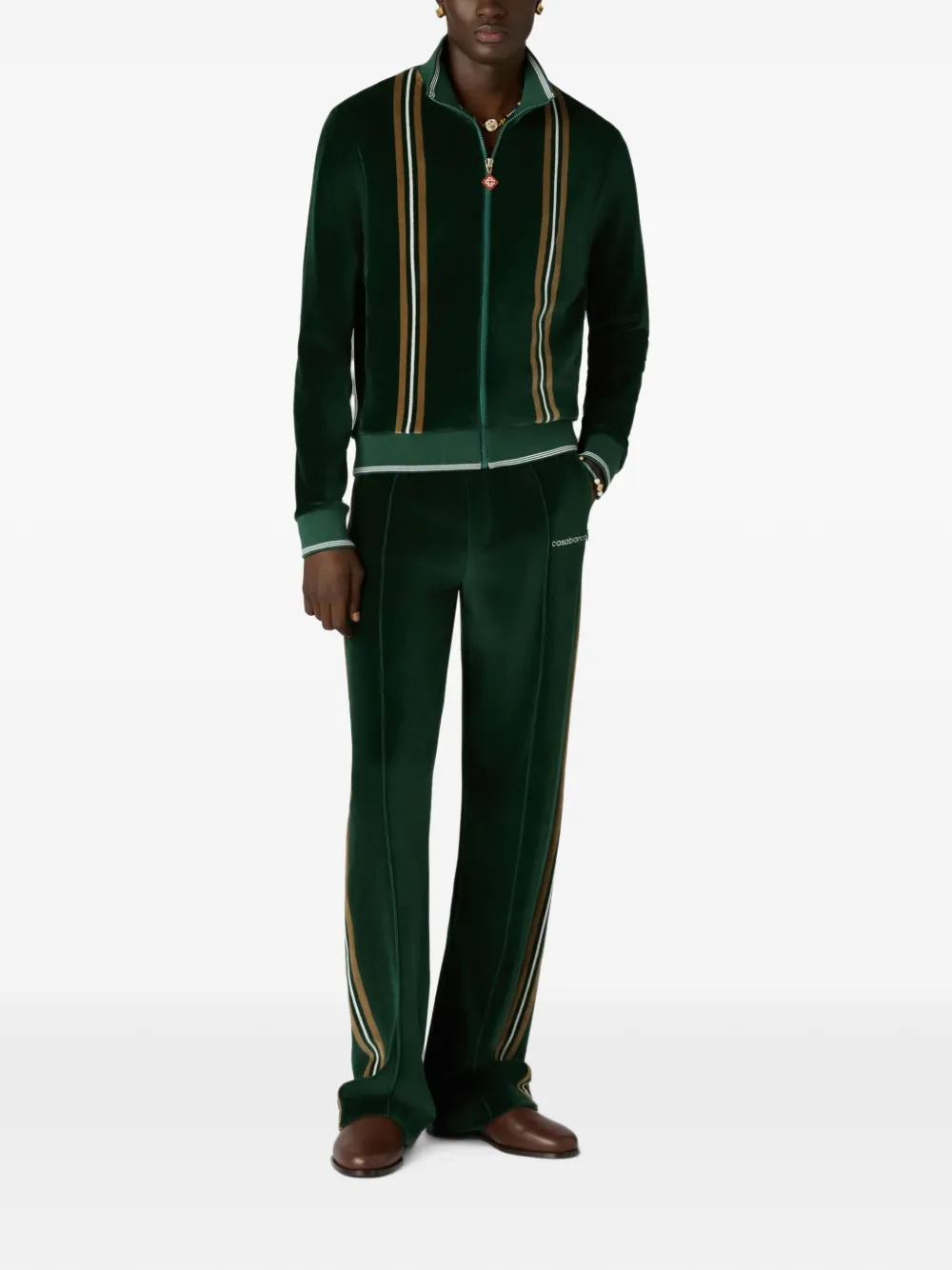 Casablanca Gestreepte fluwelen sweater met rits Groen