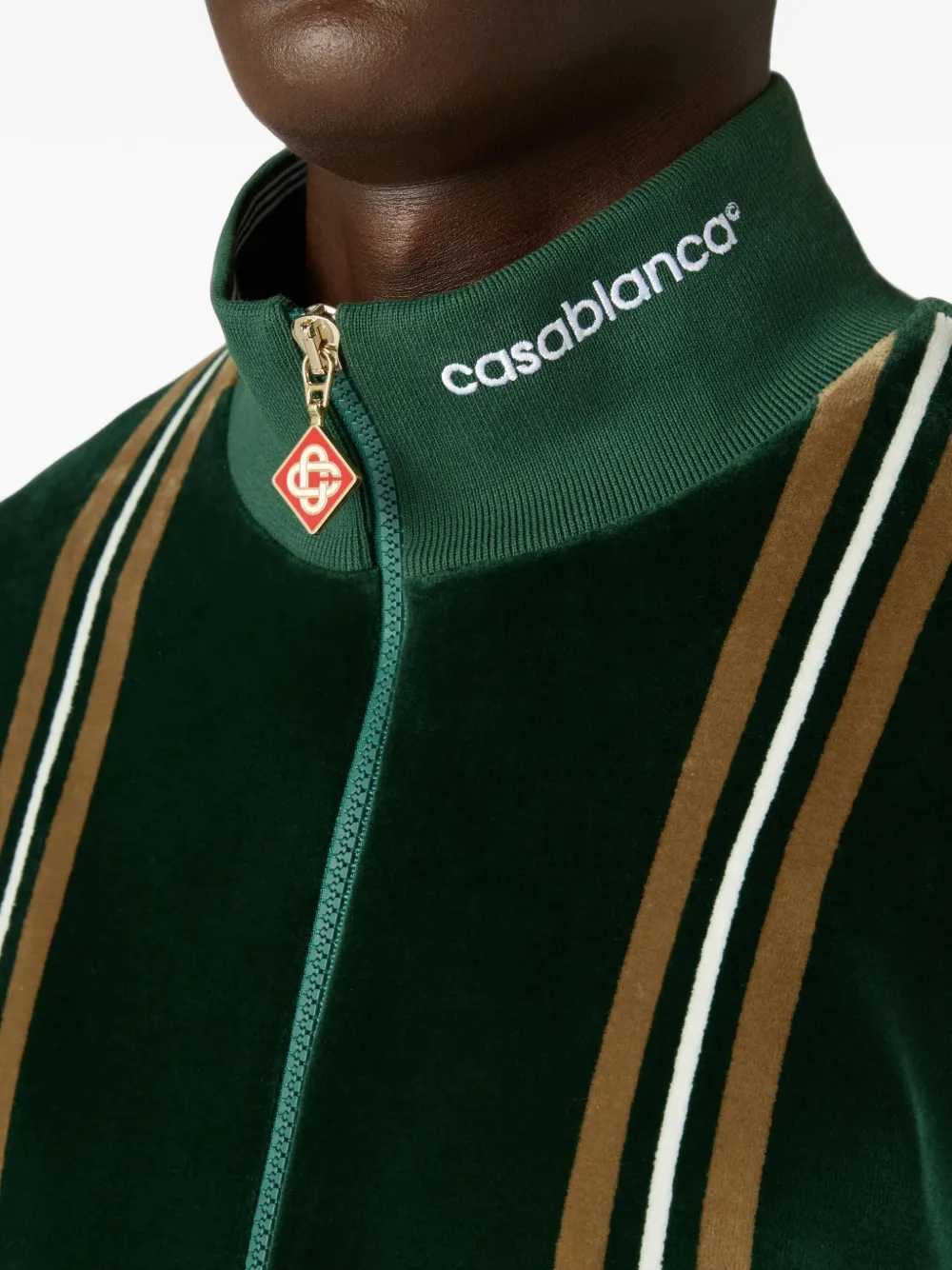 Casablanca Gestreepte fluwelen sweater met rits Groen