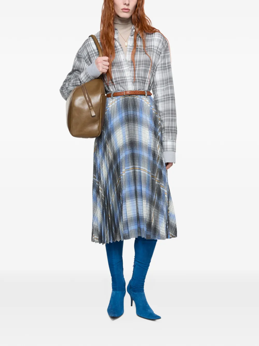 Acne Studios Geruite wollen midi-plooirok Blauw