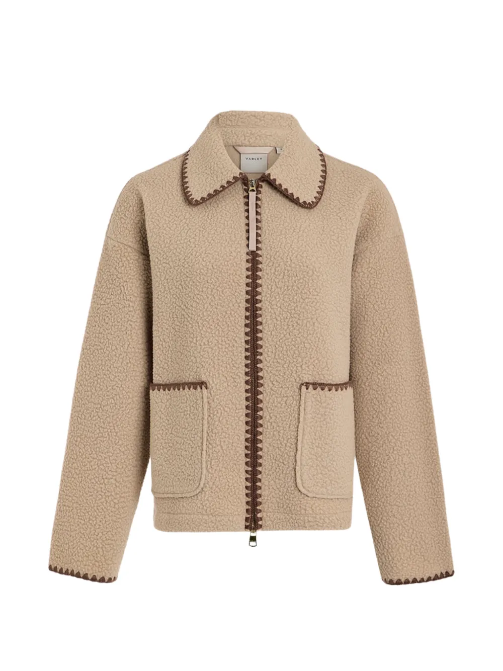 Varley Ruiko whipstitch-trim plush-fleece bomber jacket - Tons neutres Varley Ruiko whipstitch-trim plush-fleece bomber jacket - Tons neutres