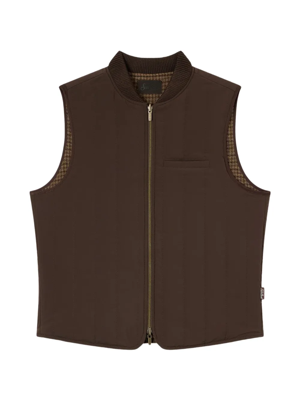 MC2 Saint Barth Spencer reversible houndstooth-pattern gilet Bruin
