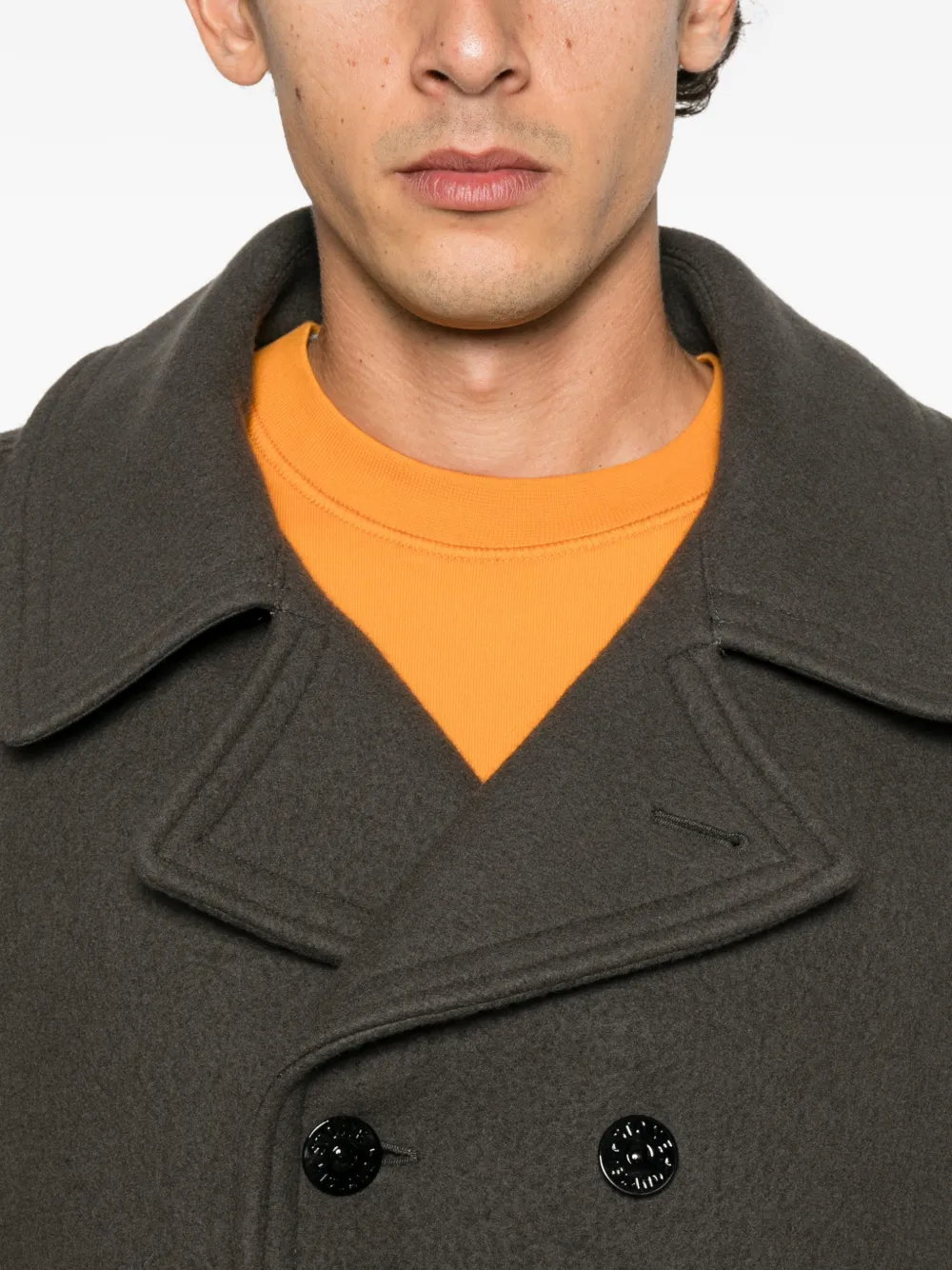 Stone Island double-breasted logo-patch jacket Grijs