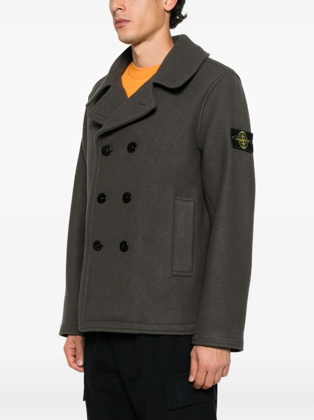 Stone Island double-breasted logo-patch jacket Grijs