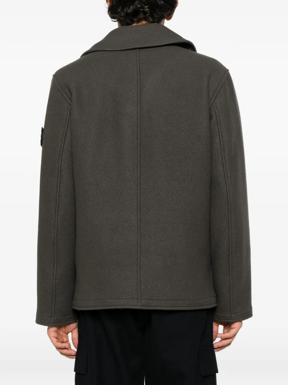Stone Island double-breasted logo-patch jacket Grijs