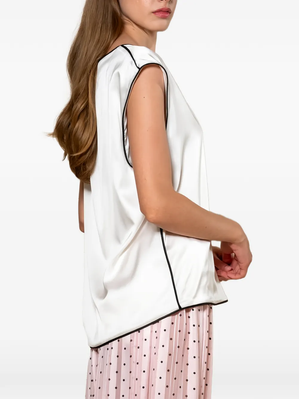 STYLAND piped-trim silk blouse Wit