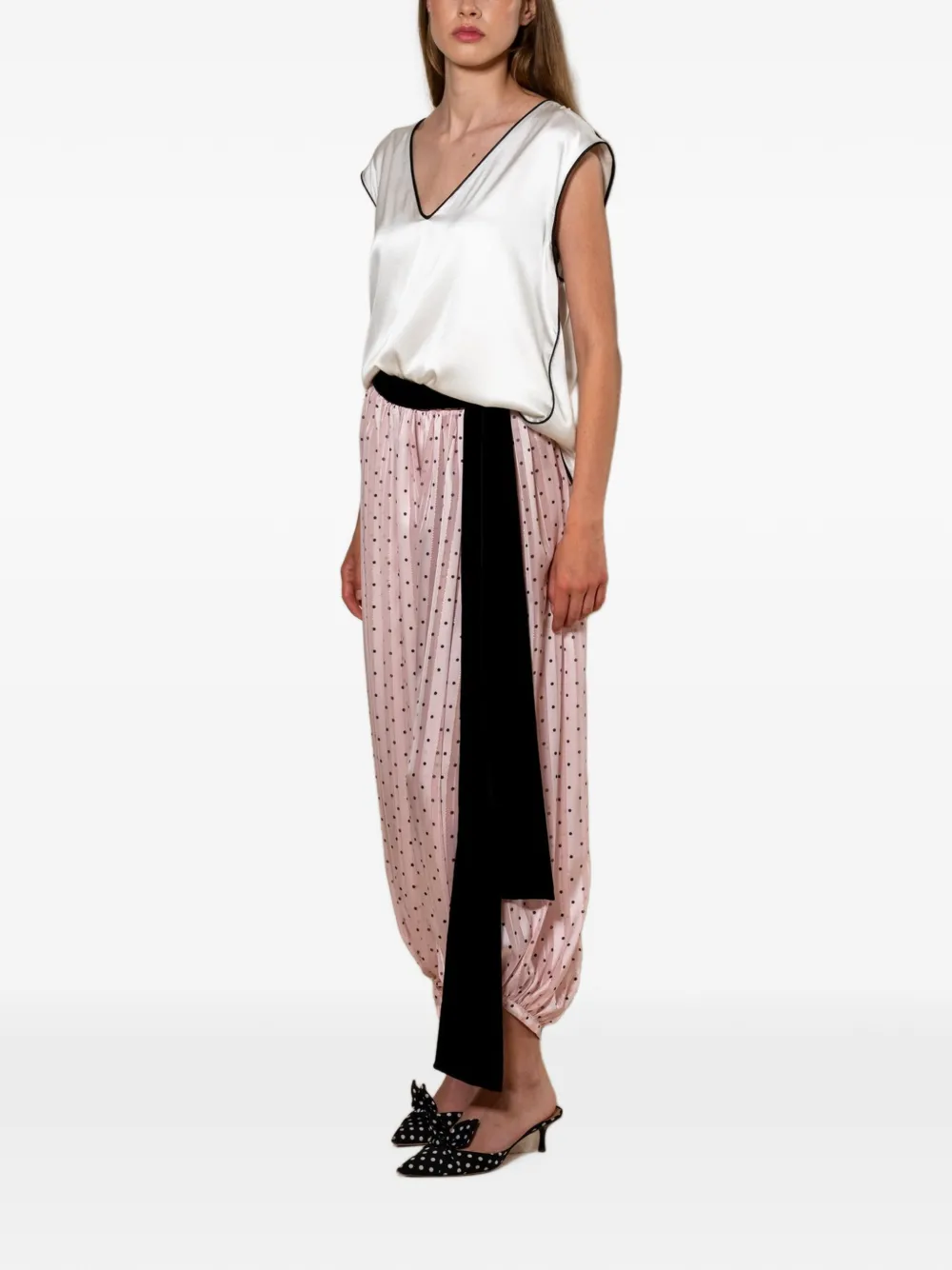 STYLAND piped-trim silk blouse Wit
