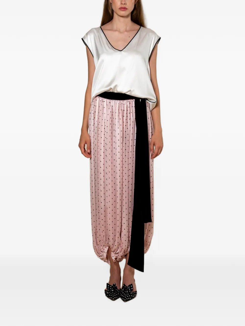 STYLAND piped-trim silk blouse Wit