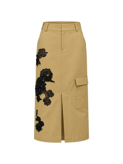Hellessy Dima floral-appliqué cargo straight midi skirt
