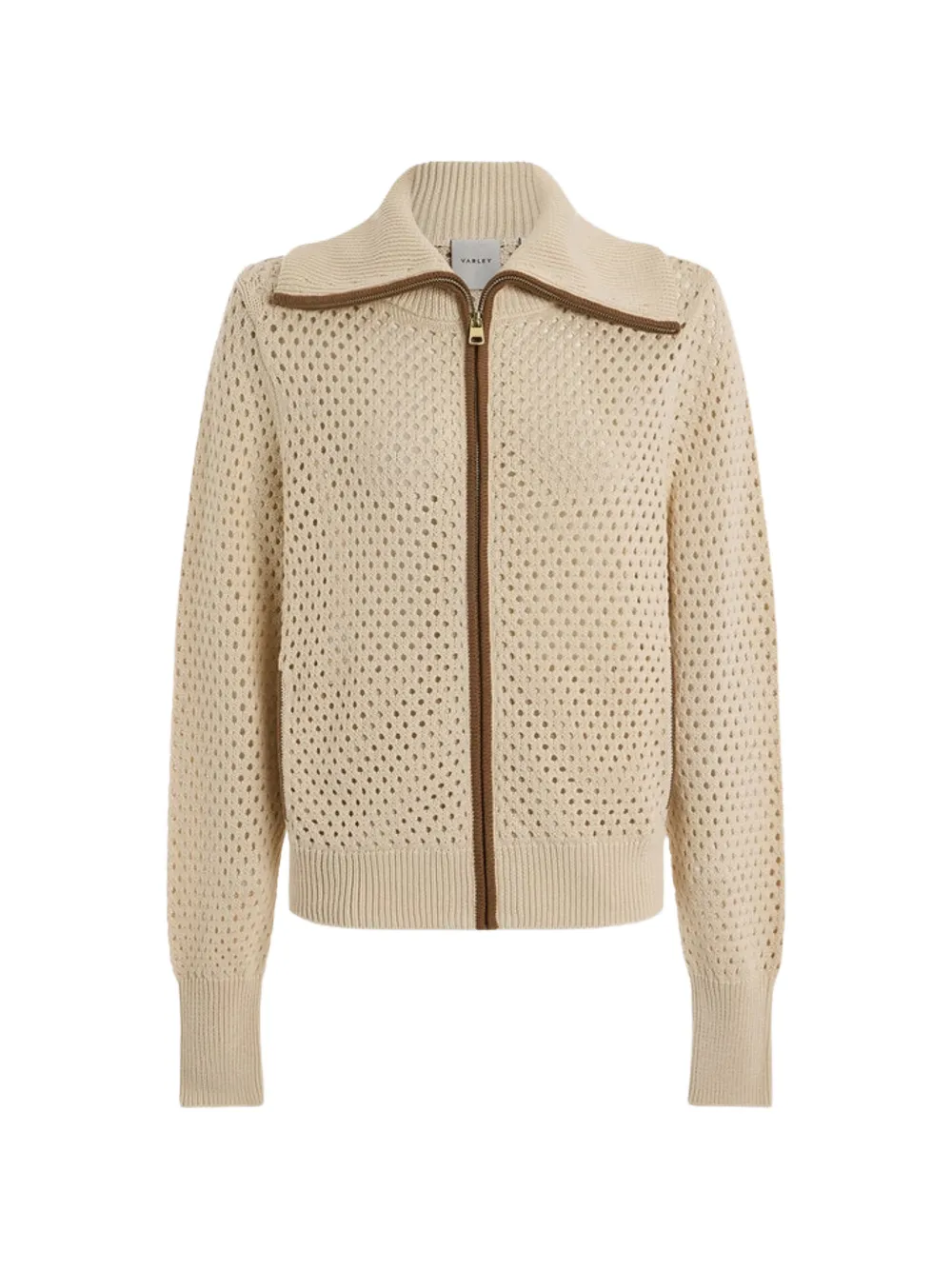 Varley Paula Open-knit Zip-up Cardigan In Neutral