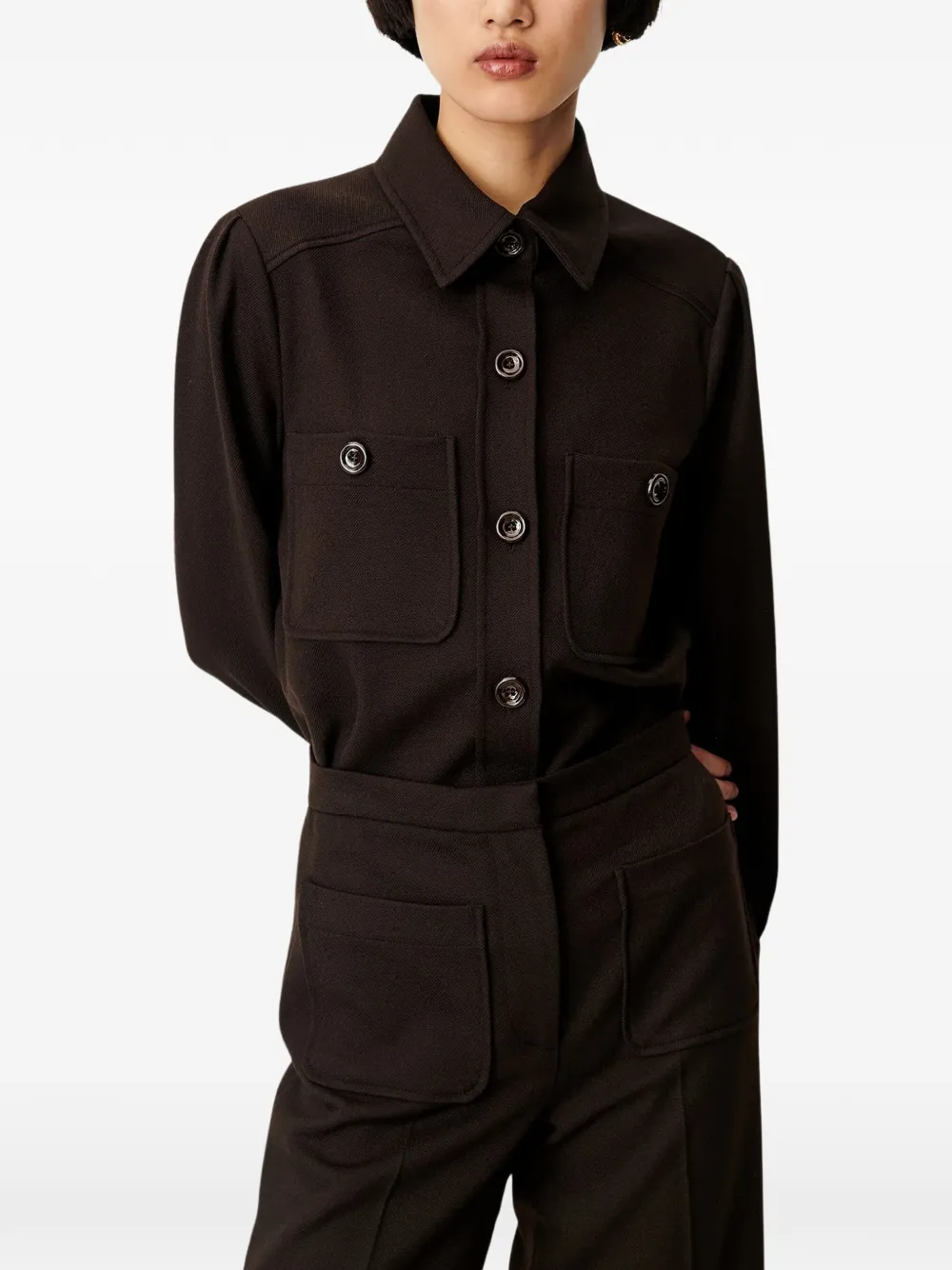 Sessùn Theodore blouse met opgestikte zak Bruin