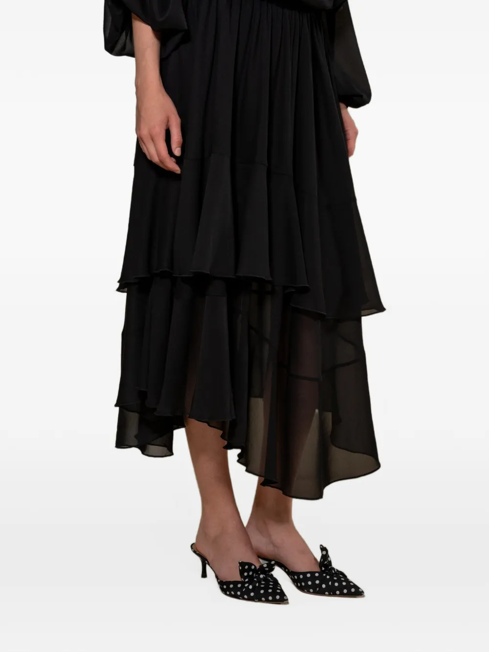 STYLAND ruffled silk-chiffon maxi skirt Zwart